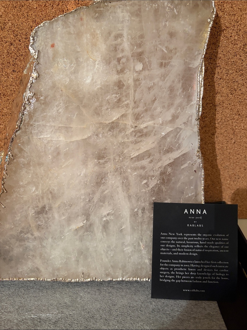 ANNA New York Silver-Edged White Agate Decorative Slab